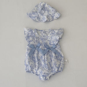 2026 Summer Baby Clothes Pure Cotton Floral Bodysuit Princess Style One Piece Sleeveless Toddler Clothes with Hat