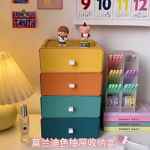 ลิ้นชักกล่องเก็บของโต๊ะวางซ้อนกันได้สะดวก