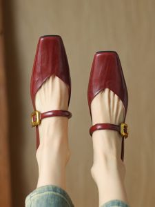 Elegant Leather Mary Janes Womens Shoes Spring Autumn Thick Heel Fashionable Single Shoes Retro Style Casual Daily Wear