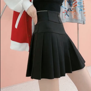 Black High Waist Pleated Mini Skirt Womens Fashion Design Autumn Short A-Line Skirt Bodycon Half Body Skirt Elegant Simple
