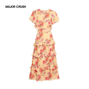 Floral Lace and Flutter Sleeve Chiffon Dress
