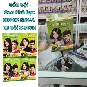 Dầu Gội Đen Nhuộm Tóc Thảo Dược Phủ Bạc Super Nova (Hộp 12 Gói x 30ml) Phủ tóc bạc hiệu quả nhanh.