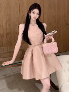 CHANGTONG | Korean Style Butterfly Knot Puffy Dress Waist Cinched Little Black Dress High End Birthday Mini Dress Skirt Pure Color Long Sleeve