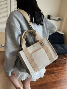 Trendy Canvas Handbag Womens Commuter Crossbody Shoulder Bag Large Capacity Soft Handle Magnetic Buckle Closure Soft Body