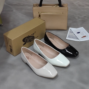 [JY] summer fashion 1/2 Inch heel 2cm square toe glossy Leather Black Shoes heels shoes for women