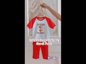 Setelan Cargo Merah Putih Ballerina Cappuccina Anak Perempuan 1-10 Tahun/Setelan Baju Anak