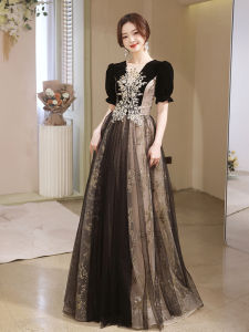 French Style Evening Gown Hepburn Style Long Dress Luxury Minimalist Adult Ceremony Performance Costume Short Sleeve Floor Length