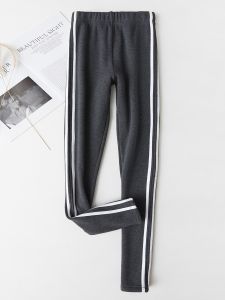 Womens Pure Cotton Side Stripe Sports Pants Slim Fit Elastic Bottoms Spring Autumn plus Size 200 Pounds Flattering Base Layer