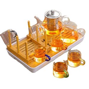 High Temperature Resistant Glass Gongfu Tea Set for Office And Home Tea Brewing Pot Tea Cups Tea Table One Complete Combination Tea Ceremony