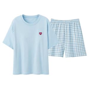 MiiOW | Pure Cotton Sleepwear Womens Round Neck Home Clothes Set With Chest Pad Short Sleeve Summer New Style Simple Design