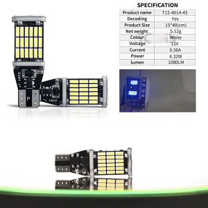 ไฟหรี่ ไฟถอยLED ขั้วT10/T15 45SMD 12V ไฟส่องป้ายทะเบียน ไฟส่องแผนที่ สว่างมาก ทนความร้อน มี 4สีให้เลือก (ราคา 1 หลอด)