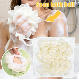 Multifunctional Shower Foam Sponge Ball / 2-in-1 Exfoliating Bath Loofah Pouch / Durable Drawstring Soap Holding Bag / Efficient Body Cleaning Tool for Full Body Use