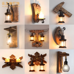 American Retro Solid Wood Wall Lamp Creative Loft Bar Restaurant Coffee Shop Lighting Industrial Style Nostalgic Fixtures