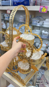 Bekas Kuih Berpusing Emas Mewah – 6 Mangkuk Porcelain (Pusing 360° • Hiasan & Hidangan Eksklusif)