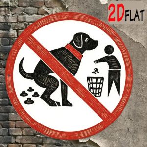 Vintage No Dogs Pooping Sign Round Aluminum Paw Print Outdoor Dog Waste Warning Pet Owner Gift