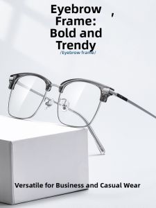 AOLUN | Lightweight Titanium Semi-Rim Eyeglasses for Men with Prescription Blue-Light Blocking Color-Changing