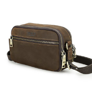 กระเป๋าสะพายข้างคุณภาพสูงกระเป๋าพาดไหล่ย้อนยุครองเท้าผู้ชายหนังแท้กระเป๋าส่งของขนาดเล็กเหมาะสำหรับ Ipad Mini