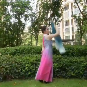 Kualitas Bagus Kipas Cina Untuk Belly Dance Kipas Tangan Bambu Sutra Cina Panjang Bahan Silk