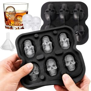 Creative 3D Skull‑shaped Silicone Ice Cube Mold / Food‑grade Reusable Ice‑making Tray / Easy‑release Ice Maker with Auxiliary Funnel