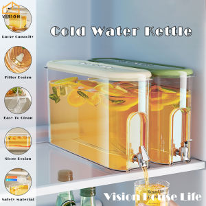 Vision กาต้มน้ำ4L ติดตู้เย็นพร้อมก๊อกน้ำถังเครื่องดื่มน้ำผลไม้สำหรับครัวเรือนกาต้มน้ำสำหรับน้ำเย็นน้ำแข็งเครื่องดื่มน้ำผลไม้ภาชนะใส่เครื่องดื่มทำเย็น