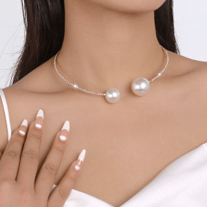 Women Simulated Pearl Bridal Necklace+Bracelet Set Jewelry Sets Pearl Rhinestone Choker Necklaces Earrings For Women Statement Wedding Party Pearl Set jewelry For Women