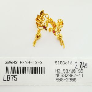 Subang Gantung Peacock Skru Design Indian Emas 916 Yon Hing