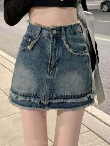 Retro High-Waist A-Line Denim Mini Skirt for Women with Margin Design Sensible Summer Style With Hip Covering
