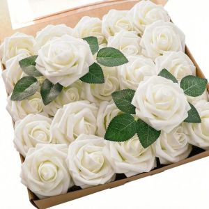25Pcs Rose Artificial Flowers Foam Fake Flowers for Valentines Day DIY Gifts Ornament Wedding Marriage Decoration Home Decor