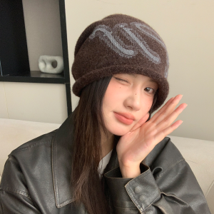 Korean Style Lazy Large Knitted Beanie Womens Autumn Winter Fashionable Cool Face Slimming Hat Adjustable round Top No Brim