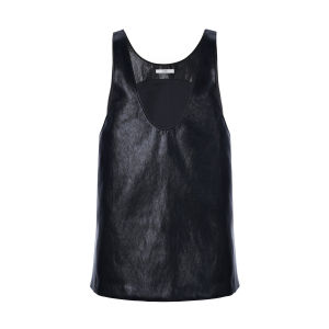 U-Neck Retro Sleeveless Leather Top