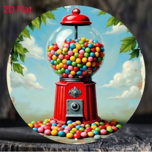 CIFbuy | Vintage Candy Dispenser Sign 2D Flat Iron Retro Wall Decor Heavy-Duty Red Multicolor Gumball Machine Sign for Home Cafe Hallow