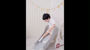 GOOGOO BIRD GREY MOTOCAR Children Slide Playground Indoor DIY Kids Slide w Safety Guard Fence For Kids Papan Gelongsor