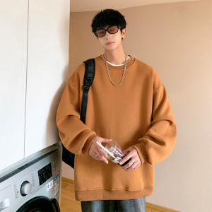 Mens Fleece Lined Hoodie Pure Cotton Long Sleeve round Neck Sweatshirt Casual Comfortable Base Layer Shirt Spring Autumn Winter