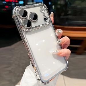 Luxury Plating Shockproof Clear Phone Case For iPhone 17 16 15 14 Plus 13 12 11 17 Pro Max Soft Bumper With Lens Protector Cover