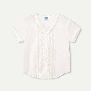 Heavy Duty Lightweight Tencel Ramie Hollow V-Neck Shirt with Lace and Hand-Rolled Edges