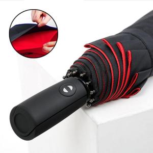 Automatic Large Tri-Fold Sun Rain Umbrella 10 Bones Double Layer Ad Print Capable