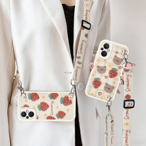 Oppo A97 Phone Case Silicone Strawberries Bear Crossbody Womens Style Protective Cover for A3Pro A96 FindX5 X3 K9 K10 K12 A53