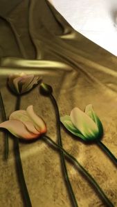 Vải Lụa Gto Xanh Rêu In Hoa 3D  - Chất Dày Đẹp Láng Rũ Mềm Mượt Giãn Nhẹ - May Váy Đầm Áo Kiểu