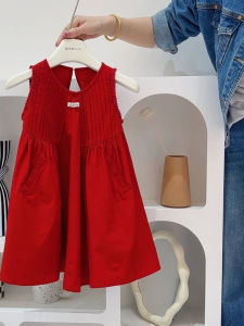 Casual Pure Color Sleeveless Vest Skirt for Girls Summer New Style Fashionable Princess Style Dress Breathable Thin Polyester Fiber