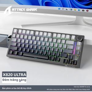 ATTACK SHARK | Bàn Phím Cơ Không Dây Attack Shark X820 Ultra 75% Gasket-Mounted Kết Nối Bluetooth/2.4G Không Dây/có Dây Dành Cho Chơi Game Với Keycap PBT In Chuyển Nhiệt