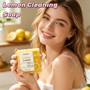 Lemon Loofah Handmade Soap Natural Exfoliat Bath Bar Deep Clean Oil Control Brighten Skin Anti Mite Body Facial Cleansing Soap