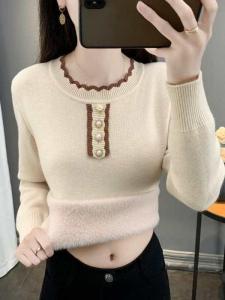 เสื้อสเวตเตอร์ถักแบบหนาทรงเข้ารูปคอโปโลสำหรับผู้หญิงในฤดูใบไม้ร่วงและฤดูหนาว เสื้อผ้าทำงานสำหรับผู้หญิง ความยาวปกติ แขนยาว ปกติ