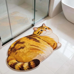 VIKAMA Cartoon Cat Irregular Plush Carpet Non-Slip Bathroom Door Mat Soft Living Room Bedroom Carpet Home Decoration