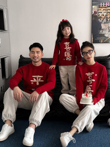 Red Snakes Year Family Matching Sweaters Happy New Year Visit Clothes Peace Joy One Family Three Four People Knitted Wear