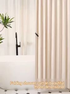 BM 120cm/180cm Foldable Shower Curtain Waterproof with Rod Set for Bathroom Makapal Thick Washable Cloth