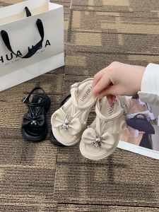 HOÀN TIỀN 15% - Dép Nơ Bé Gái Da Mềm Đính Tag Thỏ Đá Siêu Xinh Dép Sandal Quai Hậu Cho Bé Gái Đi Học Sz 23-30