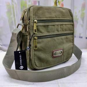 Tas selempang pria kanvas import forenzi - kanvas banyak saku tali lebar warna hijau