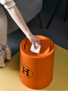 Modern Minimalist Trash Can with Lid for Kitchen Bedroom Office High Capacity Plastic round Barrel Shape Home Cleaning Tool