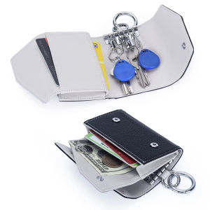 New Style Genuine Leather Keychain Bag Made of First Layer Cowhide Material Three Folding Structure Include Document Change Position