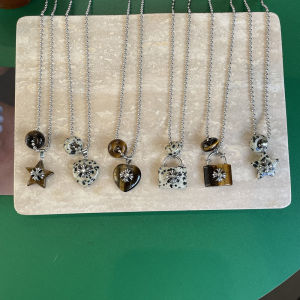 Natural Stone Necklace High-End Design Small Audience Spot Tiger Eye Stone Titanium Steel Star Pendant Long Sweater Chain